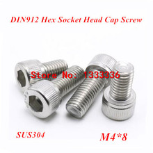 100pcs M4*8 Hex socket head cap screw, DIN912 304 stainless steel Hexagon Allen cylinder bolt, cup screws 2024 - buy cheap