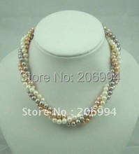 fashion jewelry 3 Rows 7-8mm freshwater White Pink Purple pearl Necklace  free shipping 2024 - buy cheap