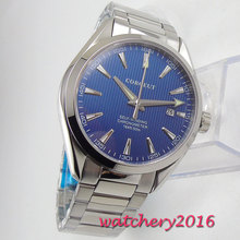 Corgeut-Reloj de pulsera de acero inoxidable para hombre, pulsera de lujo a la moda, de 39mm, con cierre de cristal y fecha automática, militar, con esfera azul 2024 - compra barato