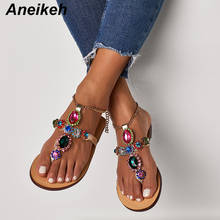 Aneikeh 2019 NEW Ladies Rome Rhinestone Sandals Fashion Casual Flat-Bottomed Women's Shoes Metal Chain Buckle Sandals Size 4-16 2024 - buy cheap