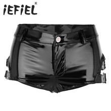 iEFiEL Fashion Women Shorts Wet Look Patent Leather Low Rise Clubwear Mini Shorts Hot Shorts with Buckles Nightwear Clothes 2024 - buy cheap