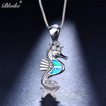 Blaike 925 Sterling Silver Necklace Cute Crown Seahorse Pattern Exquisite Opal Pendant Necklace For Women Wedding Party Jewelry 2024 - buy cheap