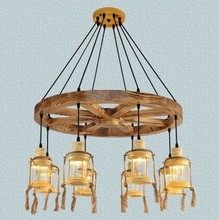 Antique Wooden Iron Pendant Chandelier Lamp Vintage Cafe Restaurant Bar Creative Personality Rural Pilot Pendant Bar Droplight 2024 - buy cheap