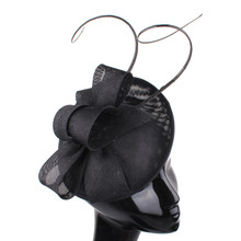 Gorgeous Women Black Fascinator Hairpin With Flower Imitation Sinamay Fascinators Bridal Hair Accessories Occasion Fedora Caps 2024 - buy cheap