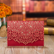 Convite e envelopes para casamento, 50 peças, vermelho, corte a laser, luxo, cartão de convite, renda, elegante, personalizado, aniversário, festa de casamento 2024 - compre barato