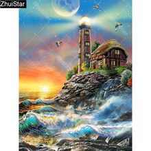 Zhui Star Full Square Drill 5D DIY Diamond Painting "seaside lighthouse" 3D Embroidery Cross Stitch Rhinestone Mosaic Decor CJ54 2024 - buy cheap