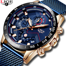 LIGE мужские часы, лучший бренд, Роскошные наручные часы, кварцевые часы, синие часы, мужские водонепроницаемые спортивные часы, хронограф, мужские часы 2024 - купить недорого