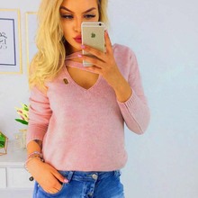 Autumn Winter Knitted Sweaters Women 2019 Loose Sweater Women Pullovers Jumper V-neck Long Sleeves Female Sweaters Femme Tops 2024 - buy cheap