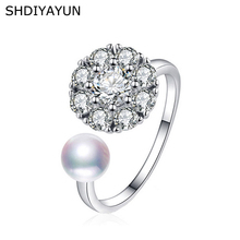 Shdiyayun anel de pérola elegante, joia com rotação de diamante em prata 925 de água doce natural para mulheres 2024 - compre barato