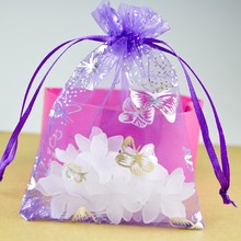 Bolsas de hilo de mariposa púrpura claro, 9x12cm, bolsitas de Organza pequeñas con cordón, joyería Popular, bolsa de regalo para boda, 100 Uds. 2024 - compra barato