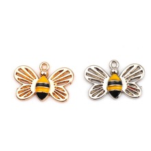 DoreenBeads Fashion Zinc Based Alloy Pendant Charms Bee Animal Silver Color Gold Black & Yellow Enamel 17mm x 11mm, 20 PCs 2024 - buy cheap