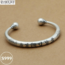 NEW! Real 999 Silver Tibetan OM Mantra Bangle Vintage 999 Silver OM Lotus Flower Bracelet Pure Silver Buddhist Bangle 2024 - buy cheap