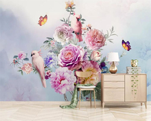 Beibehang пользовательские обои ручная роспись Винтажные розы попугай фоновая стена для телевизора Европейский стиль гостиная спальня 3d обои 2024 - купить недорого