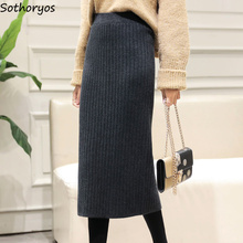 Skirts Women Fall 2020 High Waist Solid Simple All-match Korean Style Elegant Skirt Womens Long Knitting Slim Laides Trendy Chic 2024 - buy cheap