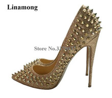 Sapato stiletto bico fino dourado, calçado formal feminino estilo clássico salto alto 12cm 2024 - compre barato