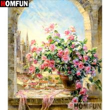 HOMFUN-pintura de diamante redondo/cuadrado completa, cuadro artesanal 5D, bordado de punto de cruz de paisaje de flores, decoración 3D para el hogar A10364 2024 - compra barato