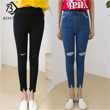 Fashion Sprin&Autumn Skinny Jeans Woman High Waist Jeans Pencil Pants Slim Elastic Waist Ripped Hole Ankle-Length Pants D86918Q 2024 - buy cheap