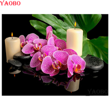 Pintura de orquídeas con diamantes 5D DIY, decoración para el hogar con diseño de flores, vela, punto de cruz, bordado de diamantes cuadrados, mosaico hecho a mano 2024 - compra barato