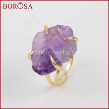BOROSA Gold Color Rough Natural Purple Crystal Druzy Claw Setting Ring, Druzy Crystal Stone Gems Ring for Women ZG0133 2024 - buy cheap