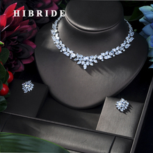 HIBRIDE-Conjunto de joyería de boda de Zirconia cúbica, collar, pendientes, promoción, sin níquel, 18KWG AAA 2024 - compra barato