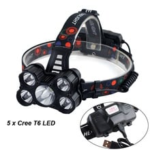 5  LED Headlamp 5 Chip XML T6 USB Charge LED Headlight 18650 Battery LED Head Lamp Torch Lanterna for Fishing Camping Hiking 2024 - buy cheap