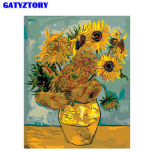 Gatyztory girassol de moldura van gogh, pintura diy por números, pintura de parede, pintura acrílica em tela, para caligrafia para sala de estar 2024 - compre barato