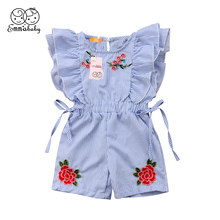 Summer Baby Girl Romper Infant Toddler Kids Floral Blue Stripe Ruffle Sleeveless Romper Jumpsuit Playsuit Sunsuit Outfit Clothes 2024 - buy cheap