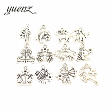 YuenZ-12 Uds. De plata antigua de 20x17mm, conjunto de 12 del Zodíaco colgantes, dijes de constelaciones artesanales para hacer joyas, accesorios L402 2024 - compra barato