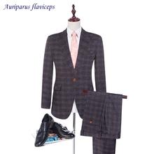 Traje de lana 2020 de espiga con solapa de pico para hombre, Blazer a cuadros, trajes de sastre para hombre 3 (chaqueta + Pantalones) 100% 2024 - compra barato