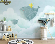 beibehang Custom photo wallpaper mural Nordic creative sky white clouds whale background wall children's room background wall 2024 - buy cheap