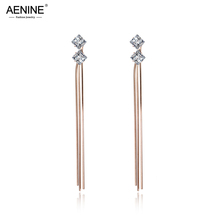 AENINE Bohemia Style CZ Crystal Inlayed Stainless Steel Earrings Jewelry Trendy Rose Gold Tassel Earrings For Women Girl AE18102 2024 - buy cheap