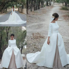 Modern Country Wedding Dress Sleeves Bateau Neck A Line Backless Champagne Tulle Bridal Gowns with Long Train 2024 - buy cheap