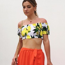 2018 Summer Short Tops For Women Off Shoulder Short Sleeve Print Tank Top Women Tees Strapless Beach Sexy Shirt Women Shirts 2024 - buy cheap