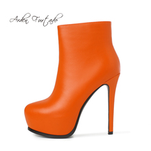 Melhor sapato feminino com zíper e ponta redonda, stilettos sexy com plataforma arredondada, 2019, sapatos de festa em couro laranja e branco 2024 - compre barato