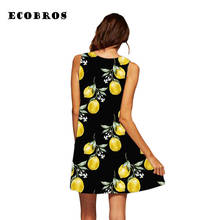 ECOBROS 2019 Summer Woman Chiffon Dress Casual loose sleeveless yellow fruit print beach dresses plus size woman short dress 2024 - buy cheap