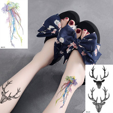 OMMGO Watercolor Jellyfish Temporary Tattoos Stickers Women Men Black Fake Tatoos Body Art Elk Deer Arm Leg Tattoos Paper Paste 2024 - buy cheap