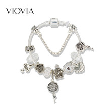 VIOVIA Vintage Jewelry Key Charm Bracelets For Women Murano Glass Beads With Crown Bracelets Pulseras Gifts Friendship B19051 2024 - buy cheap