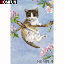 Homfun pintura completa de diamante quadrado/redondo 5d diy, "flor gato", bordado, ponto cruz 5d, decoração para casa, presente a18227 2024 - compre barato