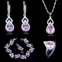 Vintage Russian Style Cubic Zirconia Silver Color Jewelry 4pcs Pink Crystal Stone Sets For Women Bracelets Sets 2024 - buy cheap