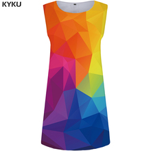 Женское платье с 3D-принтом KYKU, разноцветное пляжное платье с геометрическим рисунком, вечерние винтажные платья в стиле аниме 2024 - купить недорого