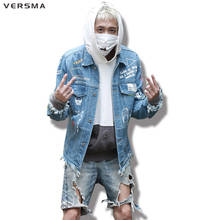 VERSMA корейский стиль Harajuku стильная Весенняя черная рваная джинсовая куртка пальто для мужчин и женщин пара хип-хоп винтажные готические джинсовые куртки пальто 2024 - купить недорого
