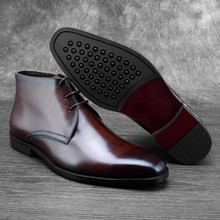 Palmilha de lã quente preta/tan masculina, botas de cano curto e couro genuíno, sapatos sociais para homens 2024 - compre barato