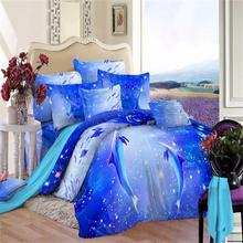 2015 New Listing 3d Dolphin and Fish Blue Ocean Bedding Set Queen Size 100% Cotton Fabric Duvet Cover Set Bed Sheets Pillowcase 2024 - buy cheap