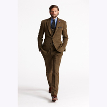 Chaqueta de solapa de muesca para hombre, esmoquin marrón de Tweed, traje de boda, 3 piezas 2024 - compra barato