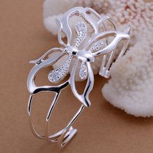 fine silver plated Bangle 925-sterling-silver jewelry rhinestone butterfly bracelets bangles for women men SK109 2024 - buy cheap