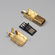 Бесплатная доставка 100 комплектов золотое покрытие DIY склеивающий провод 5p мини USB штепсельная вилка мини фоторозетка 3 в 1 2024 - купить недорого
