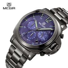 MEGIR-reloj analógico de acero inoxidable 3006 para hombre, accesorio de pulsera de cuarzo resistente al agua con cronógrafo, complemento Masculino de marca de lujo 2024 - compra barato