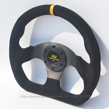 Flat D Style OMPMOMO Suede Leather Car Steering Wheel With Yellow Stripe 2024 - buy cheap