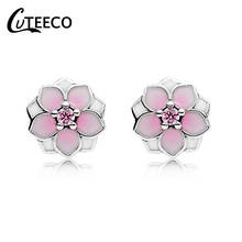 CUTEECO 2019 New Design Magnolia Stud Earrings for Women Pink Epoxy Fits Brand Earrings Fine Jewelry Brincos Dropshipping 2024 - buy cheap