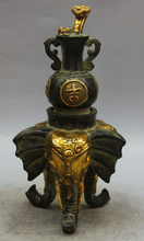 song voge gem S1829 11" Chinese Bronze Gild Ru Yi Auspicious Safety 3 Foot Elephant Head Vase Statue 2024 - buy cheap